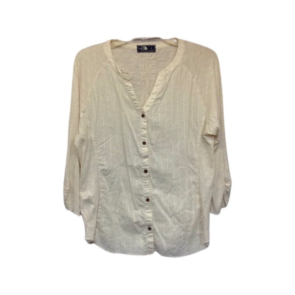 The North Face Womens Cotton Blend Button Front 3/4 Sleeve Top Size XL Cream